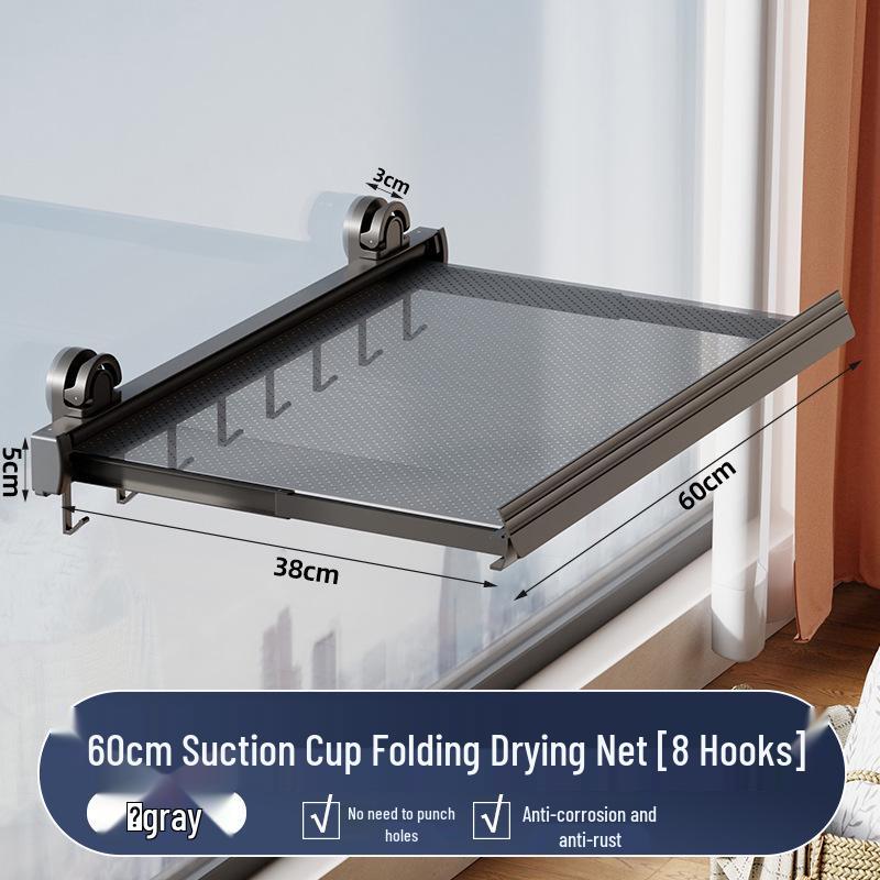 Invisible Foldable Suction Cup Drying Rack: Punch-Free, Retractable Shoe & Clothes Hanger for Balcony