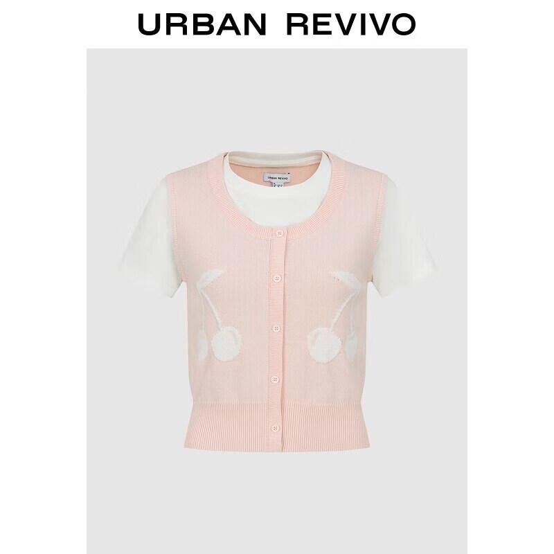 Women s Faux Two-Piece Cherry Pattern Knit Top S