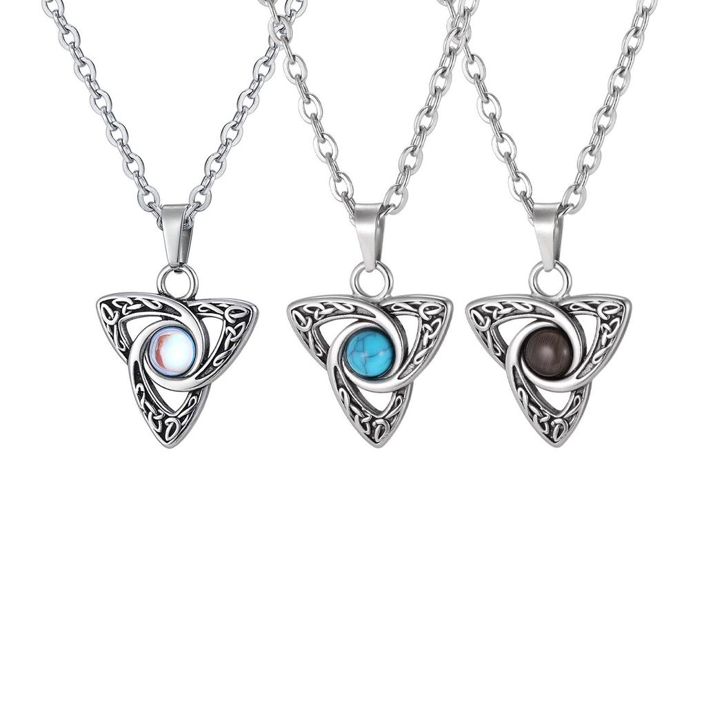Stainless Steel Men's Retro Necklace with Star Moon Turquoise Pendant (PN-2111)