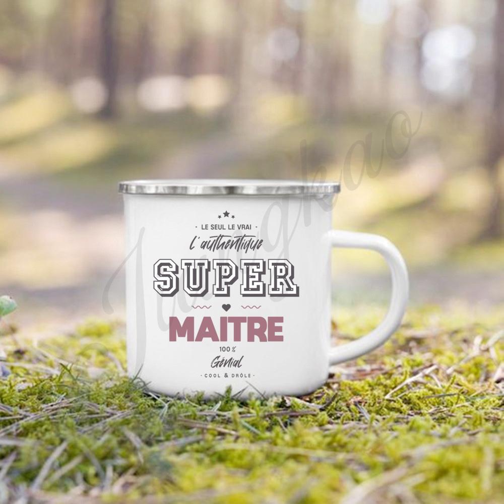 Super Maitre French Printed Mugs Creative Coffee Cups Drinks Water Enamel Camping Cup School Handle Drinkware Gifts for Teacher