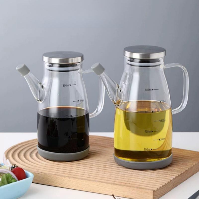 High Borosilicate Glass Oil Bottle Heat Resistant Non Drip Kitchen Oil Dispenser for Soy Sauce Vinegar Food Grade Container