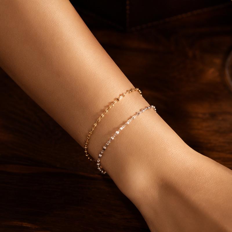 925 Sterling Silver Mini Bead Delicate Chain Bracelet Minimalist Stack Jewelry for Women