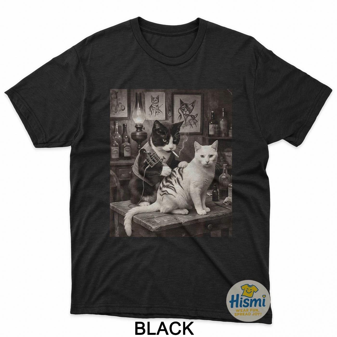 Cat Smoking Tattoo Vintage Inked Kitty Artist Funny Meme T-Shirt S