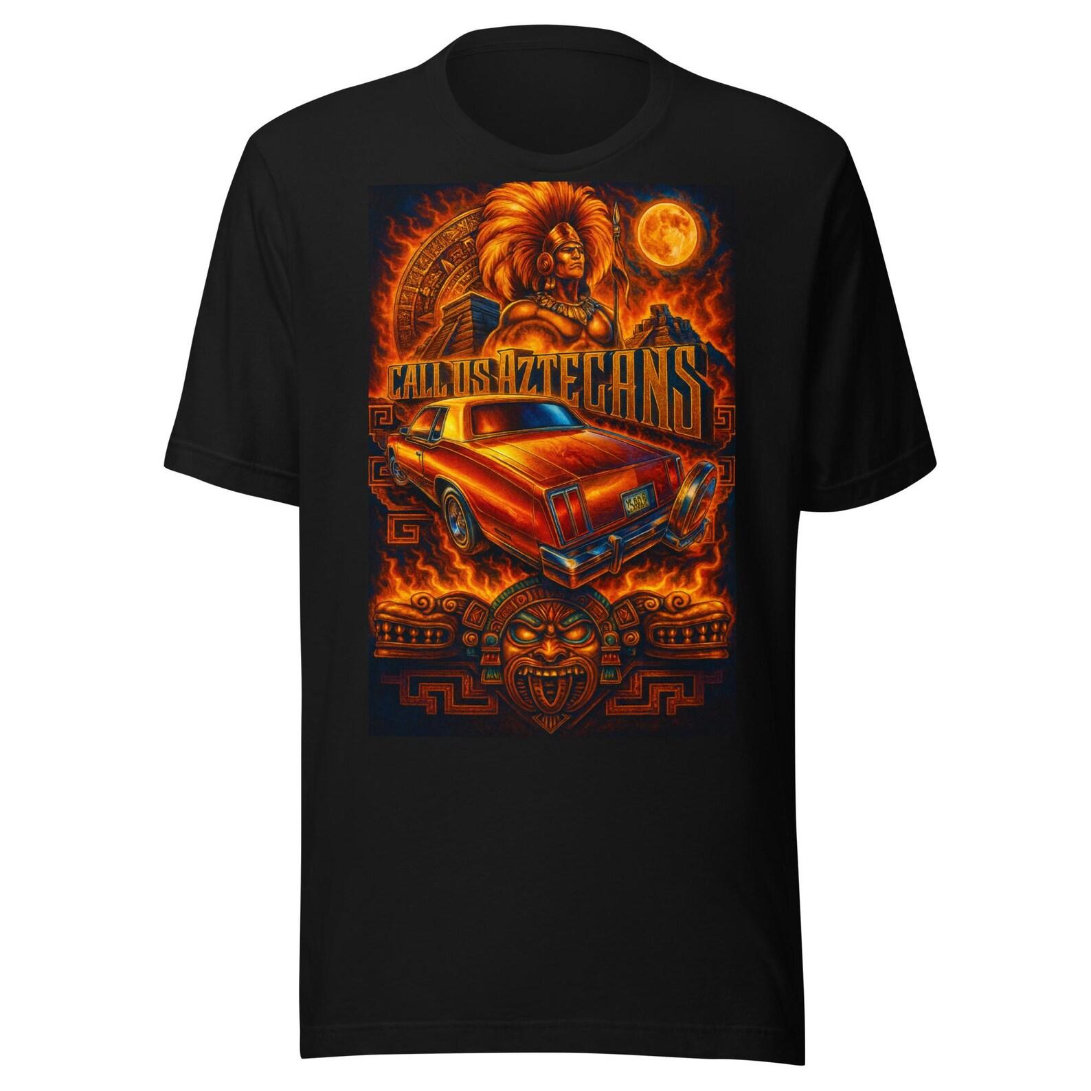 Aztec Lowrider — Chicano Art Mexica with Warrior and Aztec Calendar Unisex t-shirt 3XL