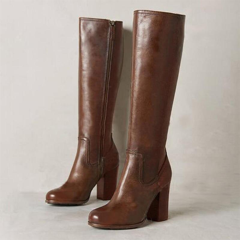 Autumn and Winter New Wind Side Zipper High Thick Heel Women's Fashion Boots