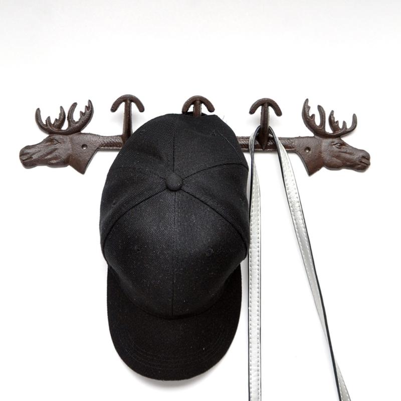 Dubbel Älg Gjutjärn Väggkrok För Nycklar Kappa Dekoration Robust Svart Metall Hemdekoration Dekorativ Hängare