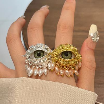 Mystic Eye Symbol Alloy Statement Ring - Vintage Inspired Adjustable Mid-Century Bold Fashion Jewelry for Women, Unique Boho Chic Decor Ring