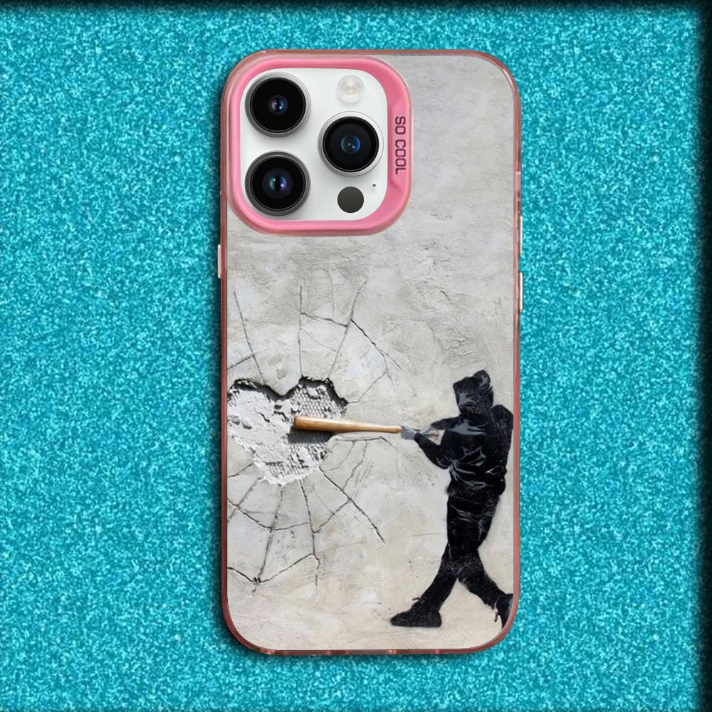 

Чехол для телефона Street Art Banksy Graffiti для iPhone 16,15,14,13,12,11, Mini, Pro, MAX Розовый Матовый Силиконовый Чехол iPhone12