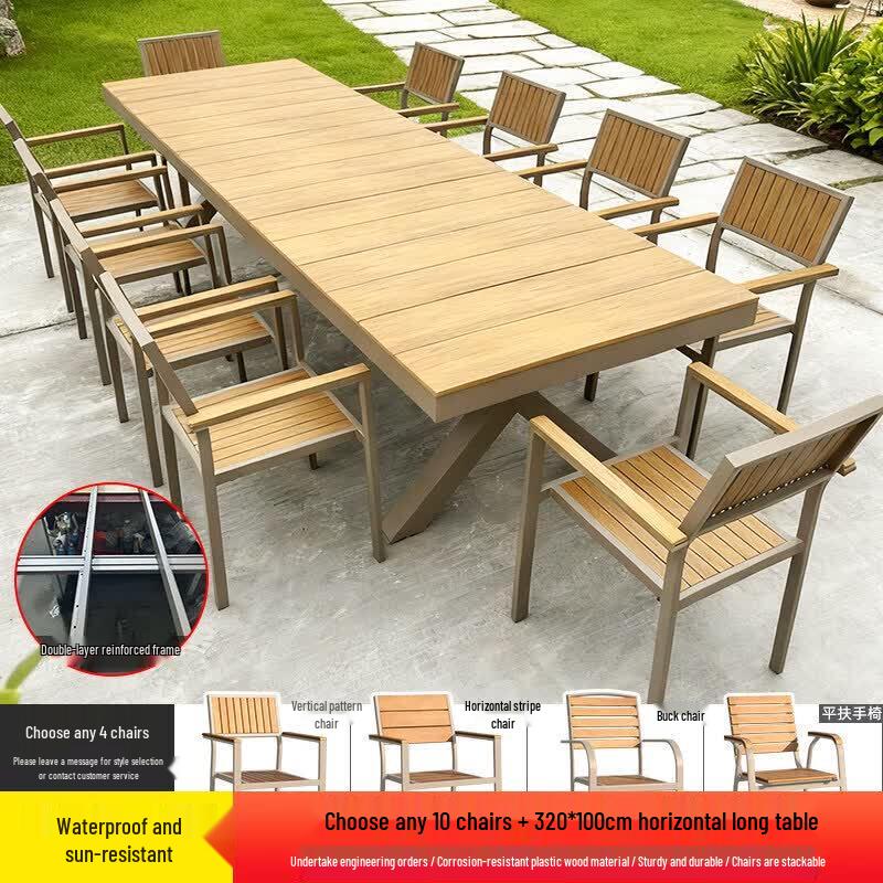 JINGGENG Outdoor Plastic Wood Table and Chair Set