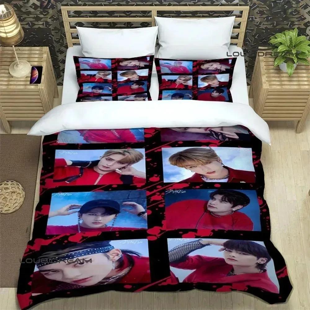 Kpop S-Stray-K-Kids Druck Bettwäschesets Exquisites Bettzubehör Set Bettbezug Bettdecke Set Bettwäscheset Luxus Geburtstagsgeschenk