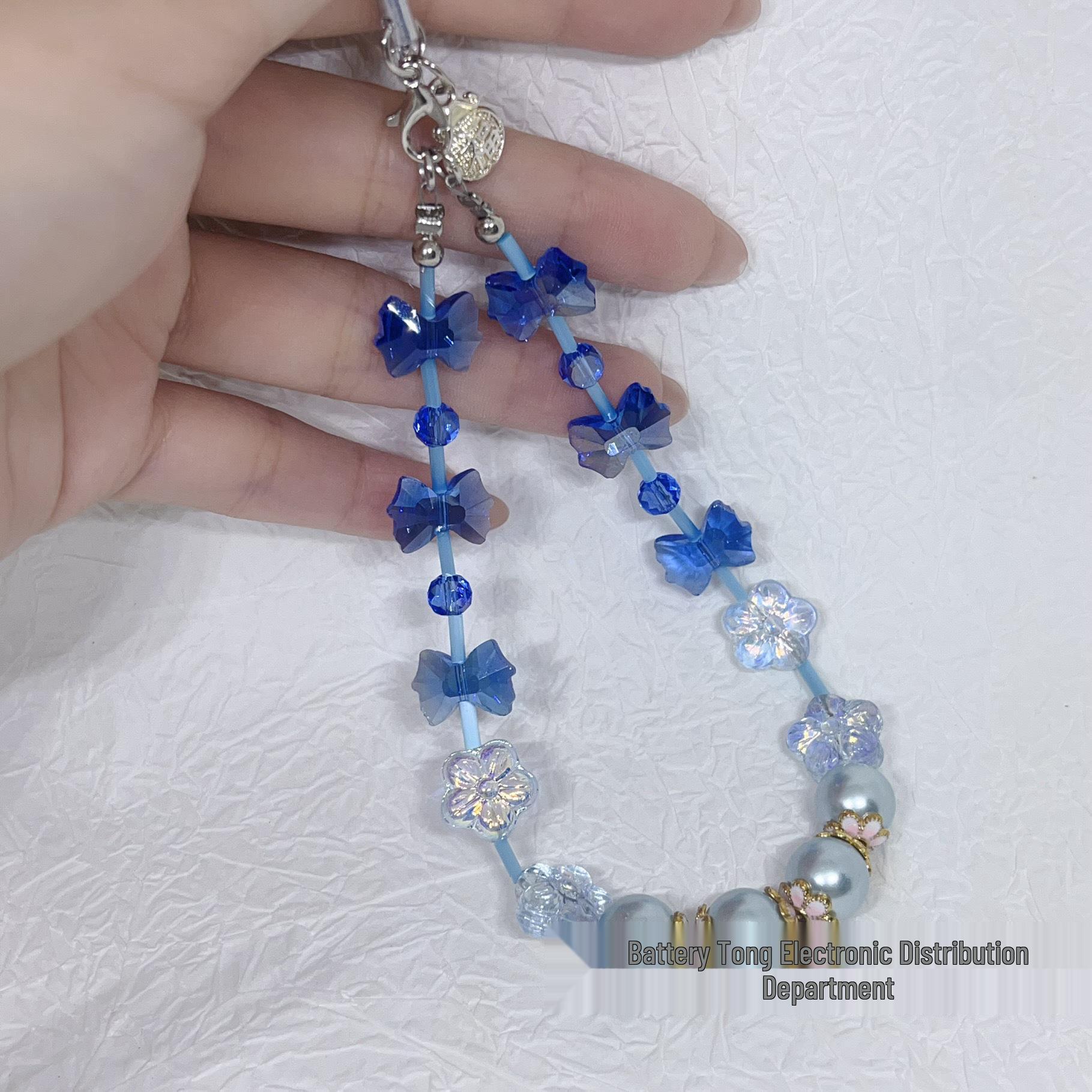 Переливающийся брелок-шнурок и подвеска с бусинами в виде бабочки и цветка для телефона