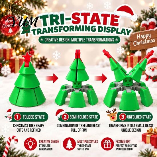 Creative Stocking Stuffers Christmas Tree Fidget Toy, 3D Printed Flexible Sensory Decompression Transformation Interactive Gifts Figurine for