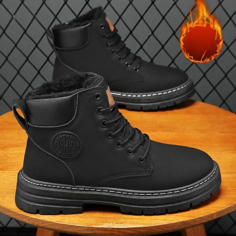 Winter Men's Shoes Warm Men Cotton Shoes Padded Thick Fleece Ankle Boots Lace Up Comfortable Men Boots Wear Resistant