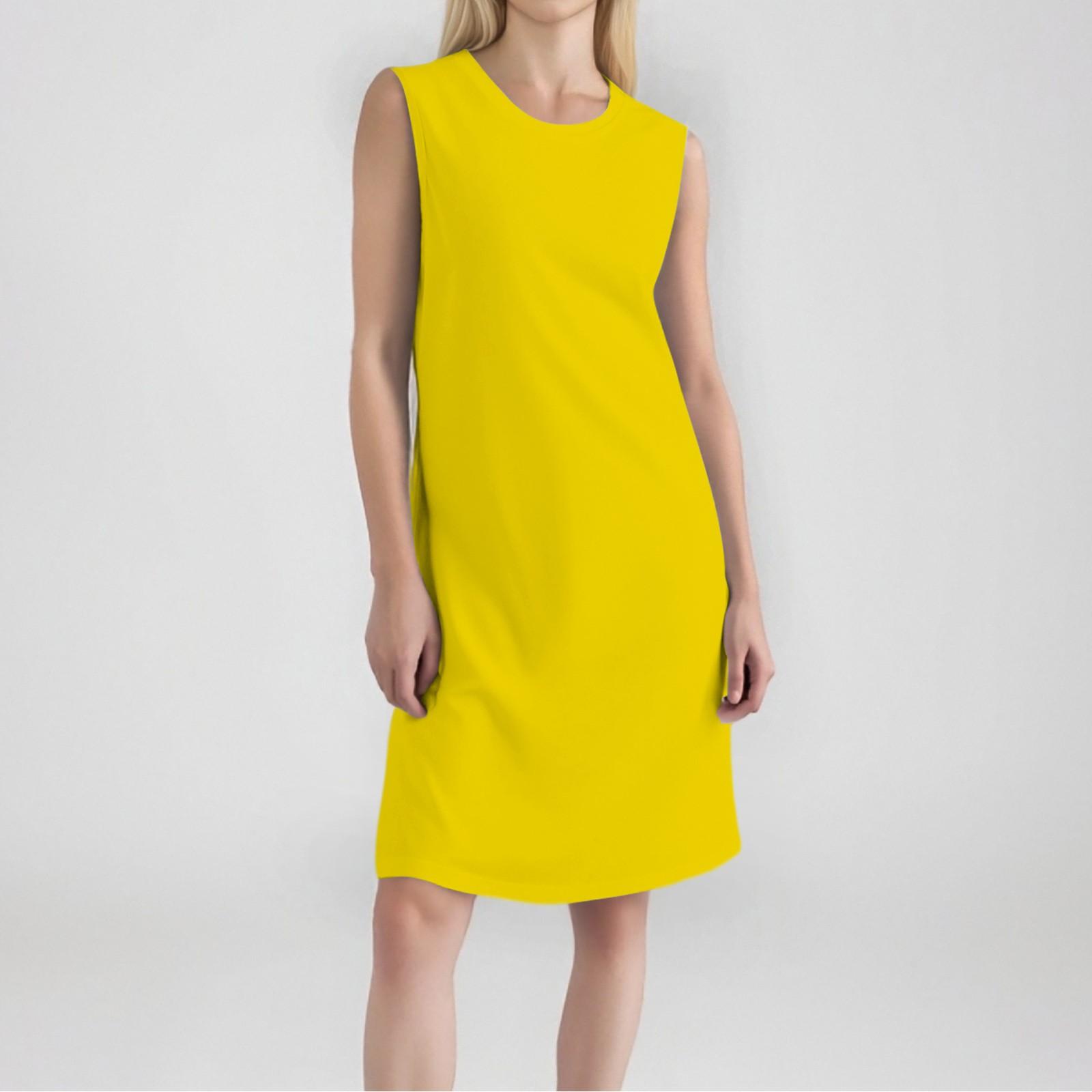 

Women s Fashion Casual Color Round Neck Sleeveless Short Dress XL жовтий