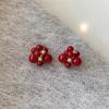 Real Gold Electroplated Silver Needle Resin Zircon Fireworks Stud Earrings New Year's Red Retro Earrings Light Luxury High-end Earrings Women
