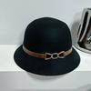 French romantic lady style hat women's autumn and winter small edge top hat belt buckle wool bucket hat showing washbasin hat