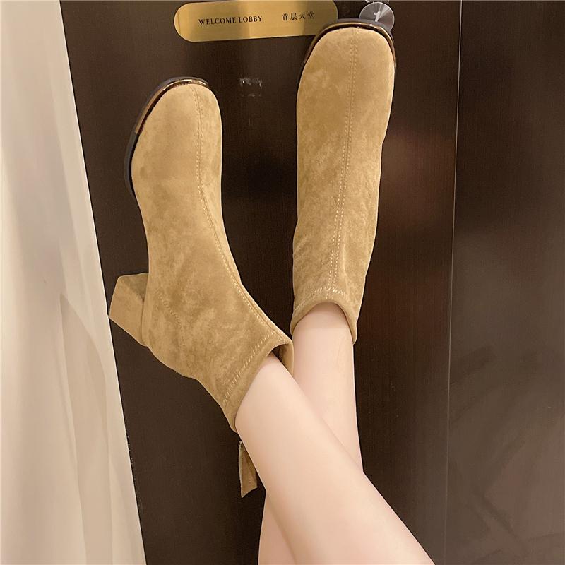 Fashion Women Ankle Short Boots Suede Chunky Fashion Mid Heels Shoes 2025 Winter Pumps New Trend Casual Cozy Woman Chelsea Botas Mujer