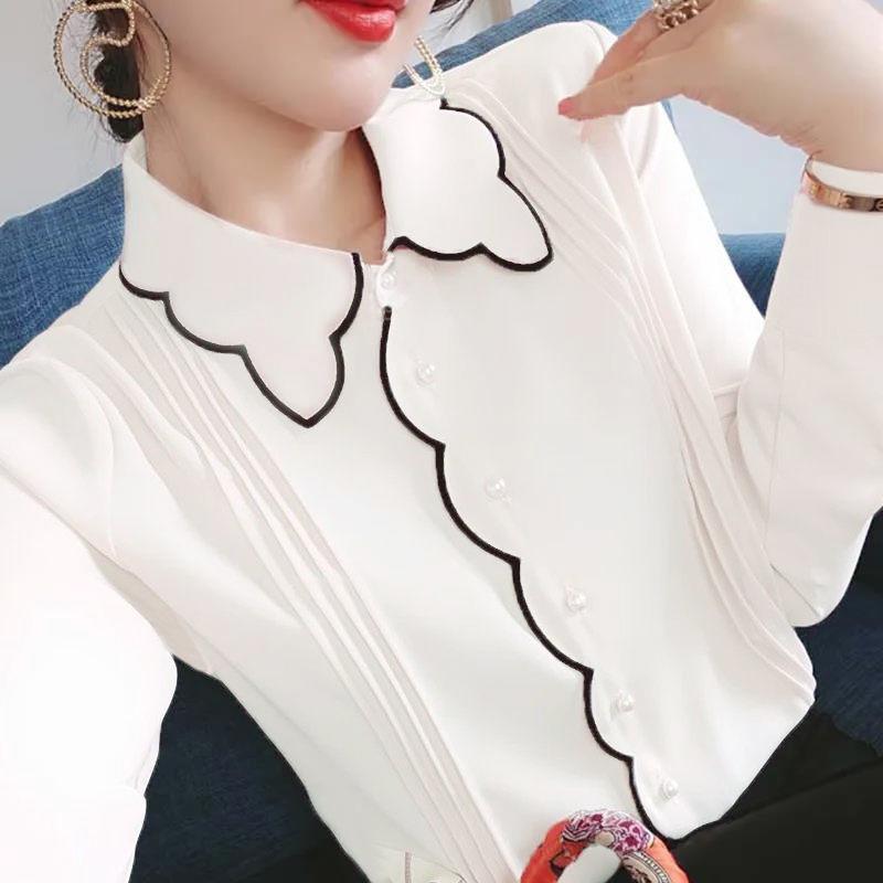 Chiffon Shirt Women's Spring and Autumn New Fashion Loose Plus Size Show Thin Foreign Style Leggings Shirt Top Women's Shirt