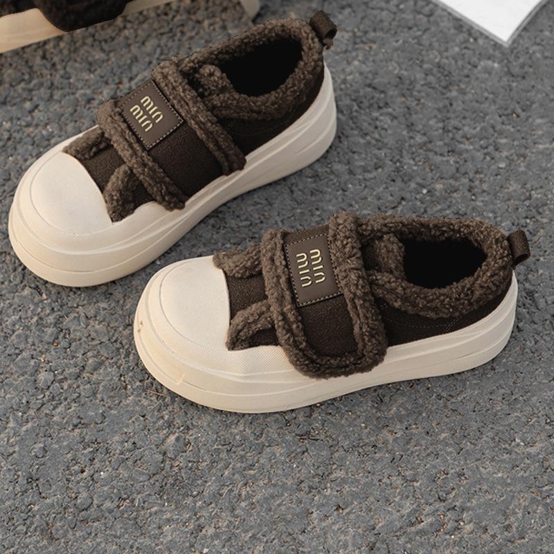 Grape mother, the same versatile fluffy shoes, heightened thick-soled warm women's casual shoes, cowhide velvet Velcro women's cotton shoes