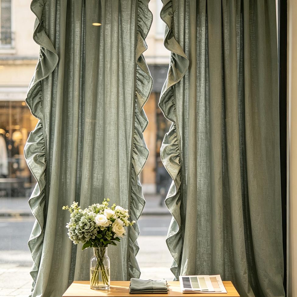 1pz Tenda in Puro Cotone con Volant e Tasca per Asta Adatta per Sala da Pranzo Balcone Porta Ristorante Studio Camera da Letto Vetrine Negozi