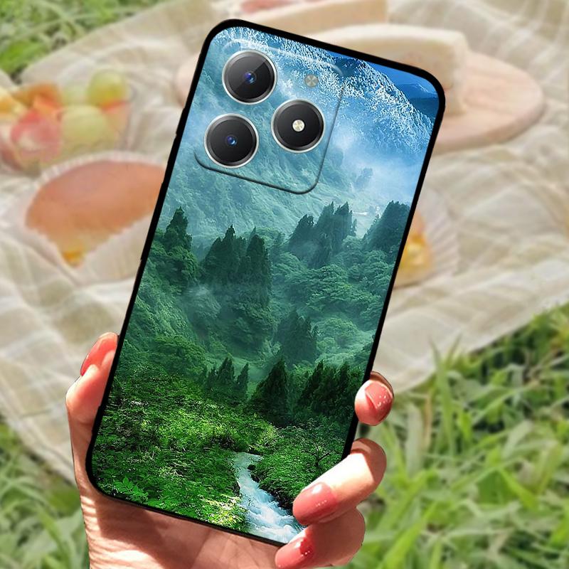 For Realme C61 4G Case Fashion Cartoon Black Silicone Soft TPU Back Cover For Oppo Realme C63 Protective Fundas Coque Cases