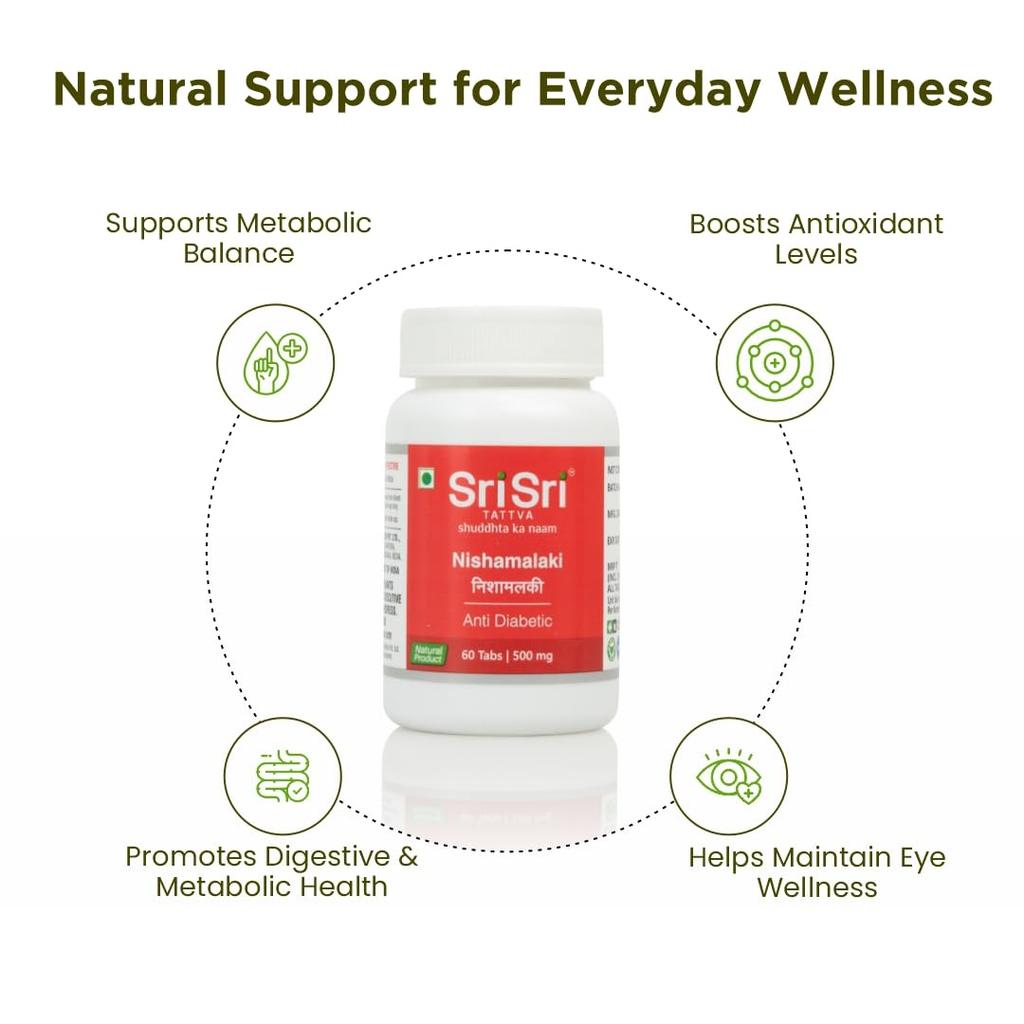 Sri Sri Tattva Nishamalaki Tablet 60 Tabs X Pack of 2 | Herbal Sugar Support & Wellness Aid
