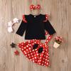 Minnie Girls Autumn and Winter Cute Polka Dot Skirt Top Hairband 3-piece Set Suitable for Daily Outings/Party Birthday Party Wear