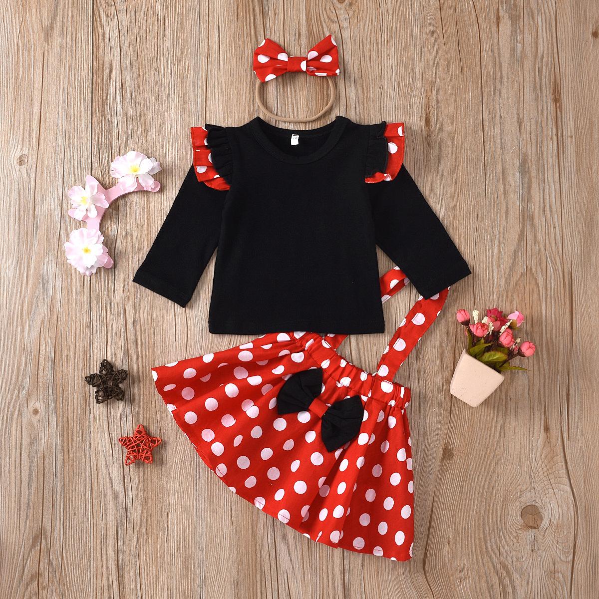 

Disney Minnie Girls Autumn and Winter Cute Polka Dot Skirt Top Hairband 3-piece Set Suitable for Daily Outings/Party Birthday Party Wear 110cm
