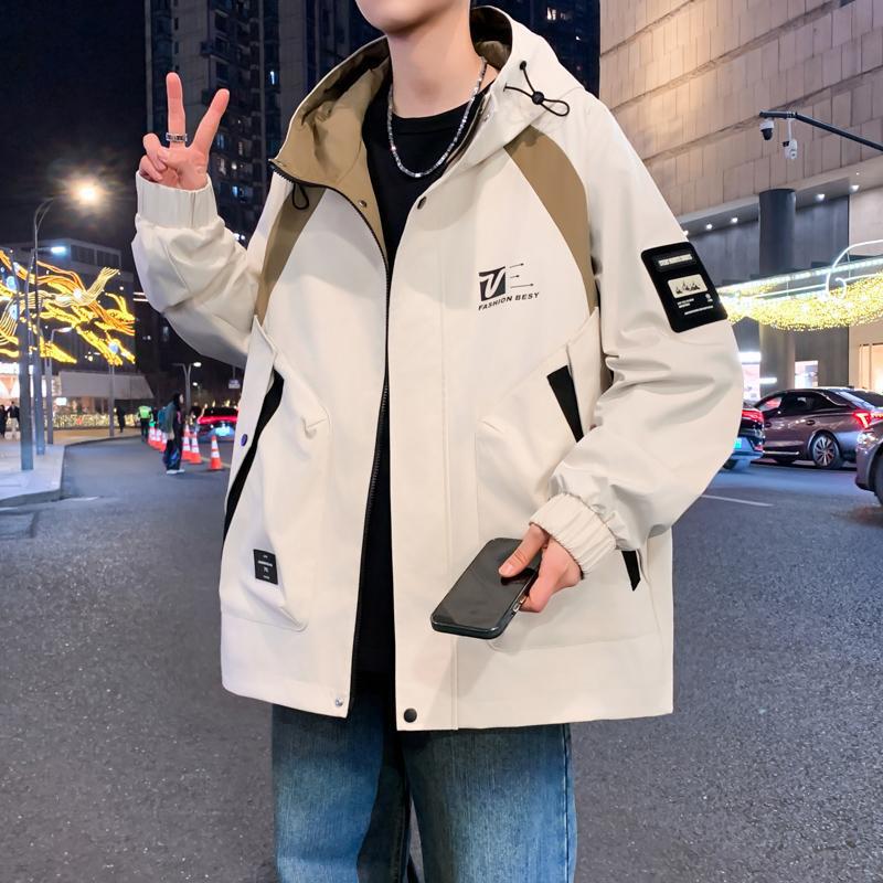 2025 Spring Men's Trendy Hong Kong Style Hooded Jacket - Fashionable, Versatile, Loose-Fit for Youth & Students