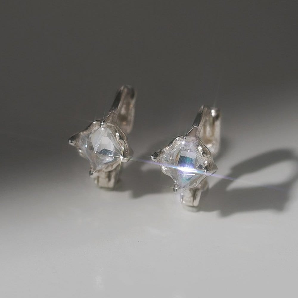 925 Silver Rose Cz One-Touch Hoop Earrings W