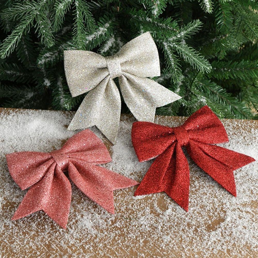 2pcs 20cm Sparkling Glitter Christmas Bow  Holiday Indoor Outdoor Decorations