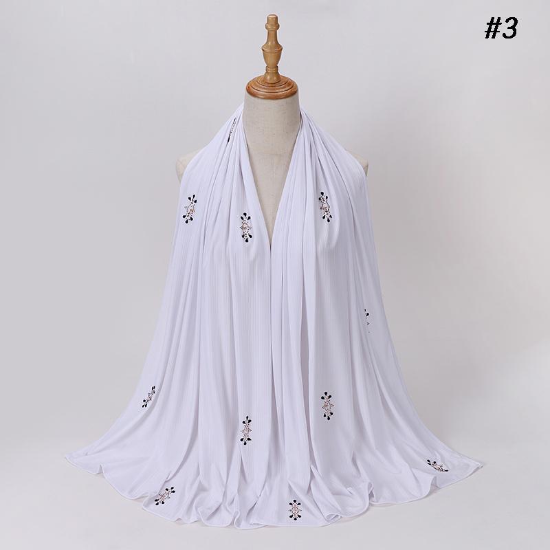 Fashion Ribbed Jersey Hijab Muslim Plain Scarf Crepe Rhinestone Hijab Soft Islamic Shawls Wraps Headband For Women