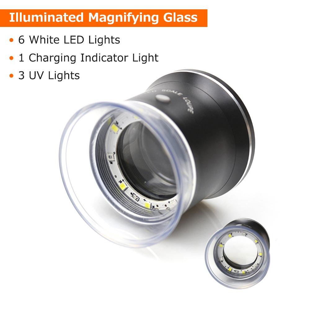 USB Charging Illuminated Magnifier 30X Magnification Cylindrical Magnifier Jewelry Appraisal