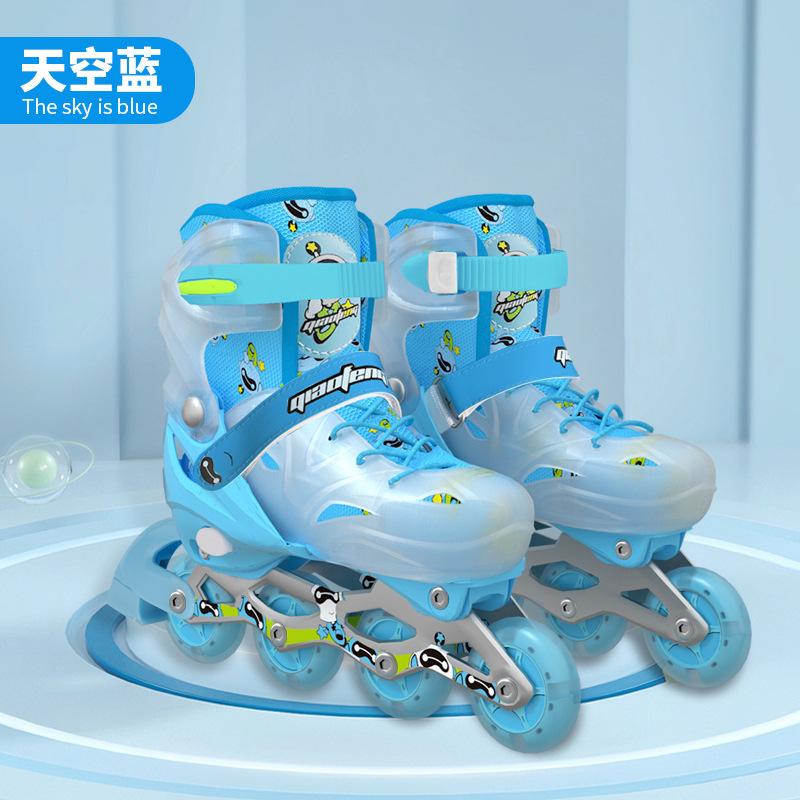New Children's Men's and Women's Suit Skates Professional Full Flash Adjustable Roller Skates Single Row Straight Row PU Wheel Roller Skates