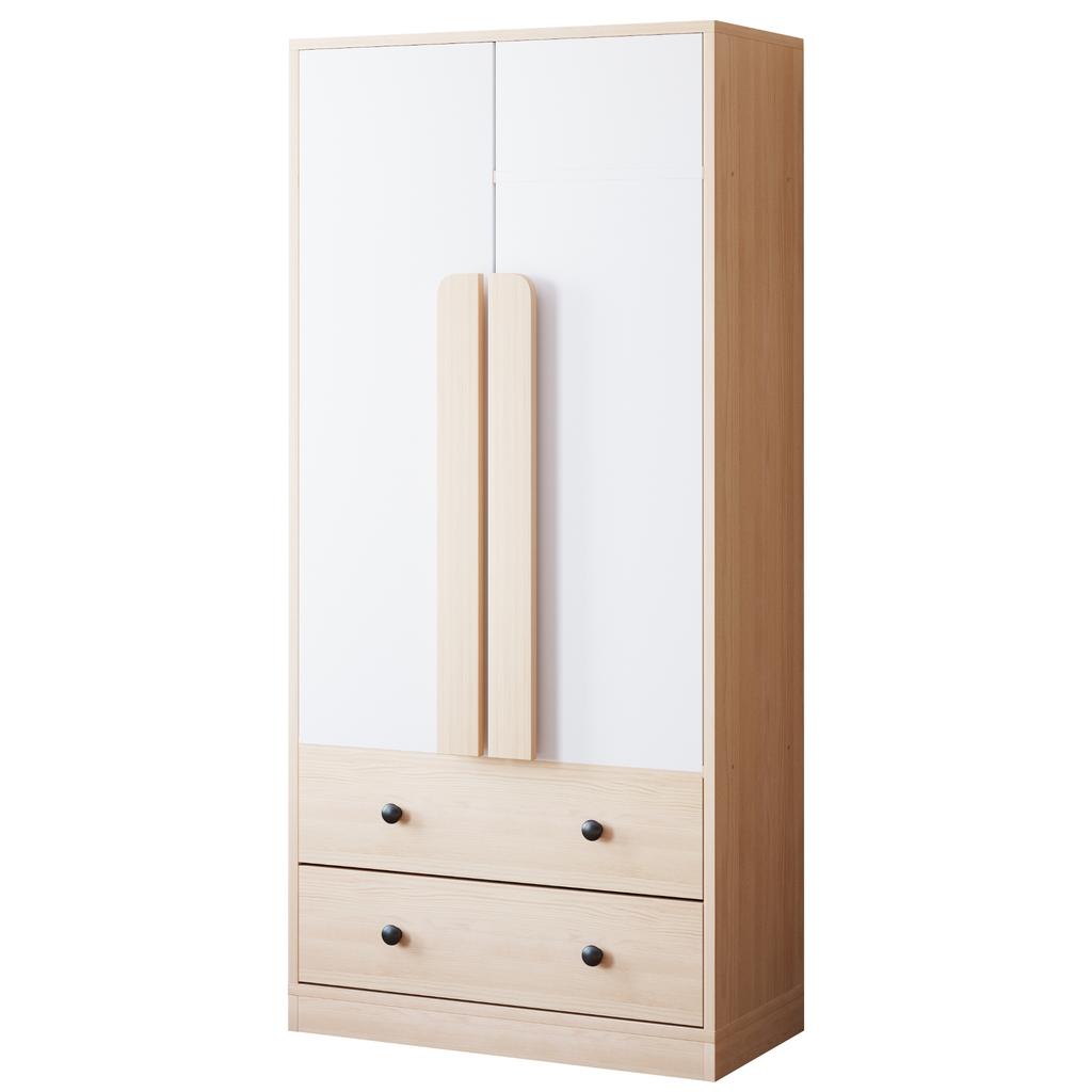Kleiderschrank 70*40*170cm, Design mit Doppeltüren, mit Schubladen und Staufächern, Holzfarbe+Weiß (Alte SKU: LDB00307AAN)
