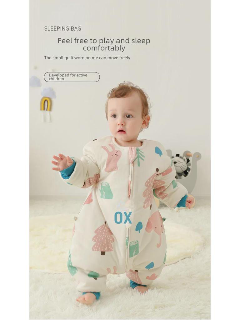 Inxiuli Babyschlafsack aus reiner Baumwolle, geteilte Beine, Anti-Kick, verdickt für Herbst und Winter