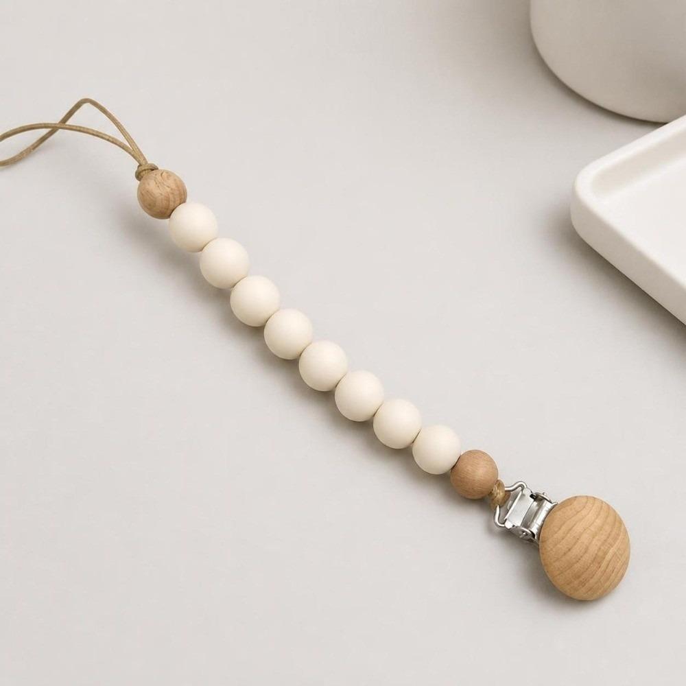 Lightweight Pacifier Clip Silicone Wood Soother Holder Baby Teething Chain StrollerMinimalist