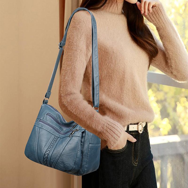 2025 New Fashion Women's Bag Large-capacity Soft Leather Messenger Bag Waterproof and Lightweight Multi-pocket Simple Versatile Shoulder Bag