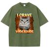Tricou supradimensionat la modă Tricou vintage din bumbac spălat cu grafică de pisică Artă Tricou casual Streetwear Primăvară Vară
