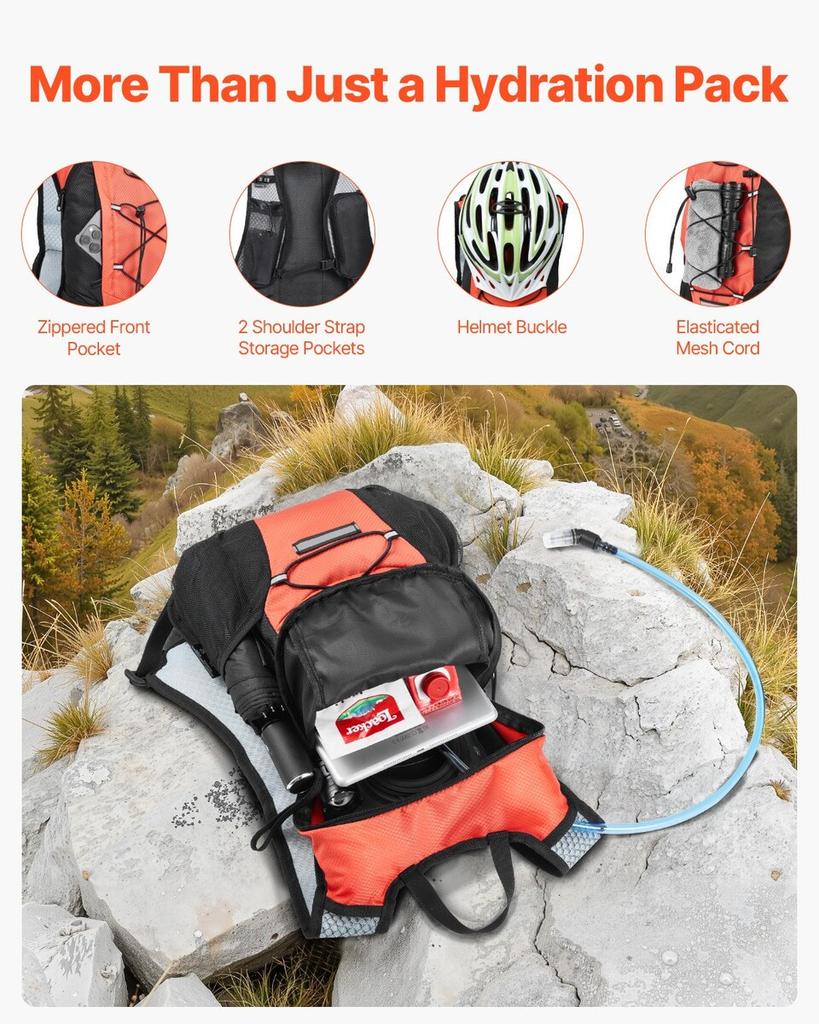 Lightweight Hydration Pack Backpack 2L Water Bladder Biking Hiking Running