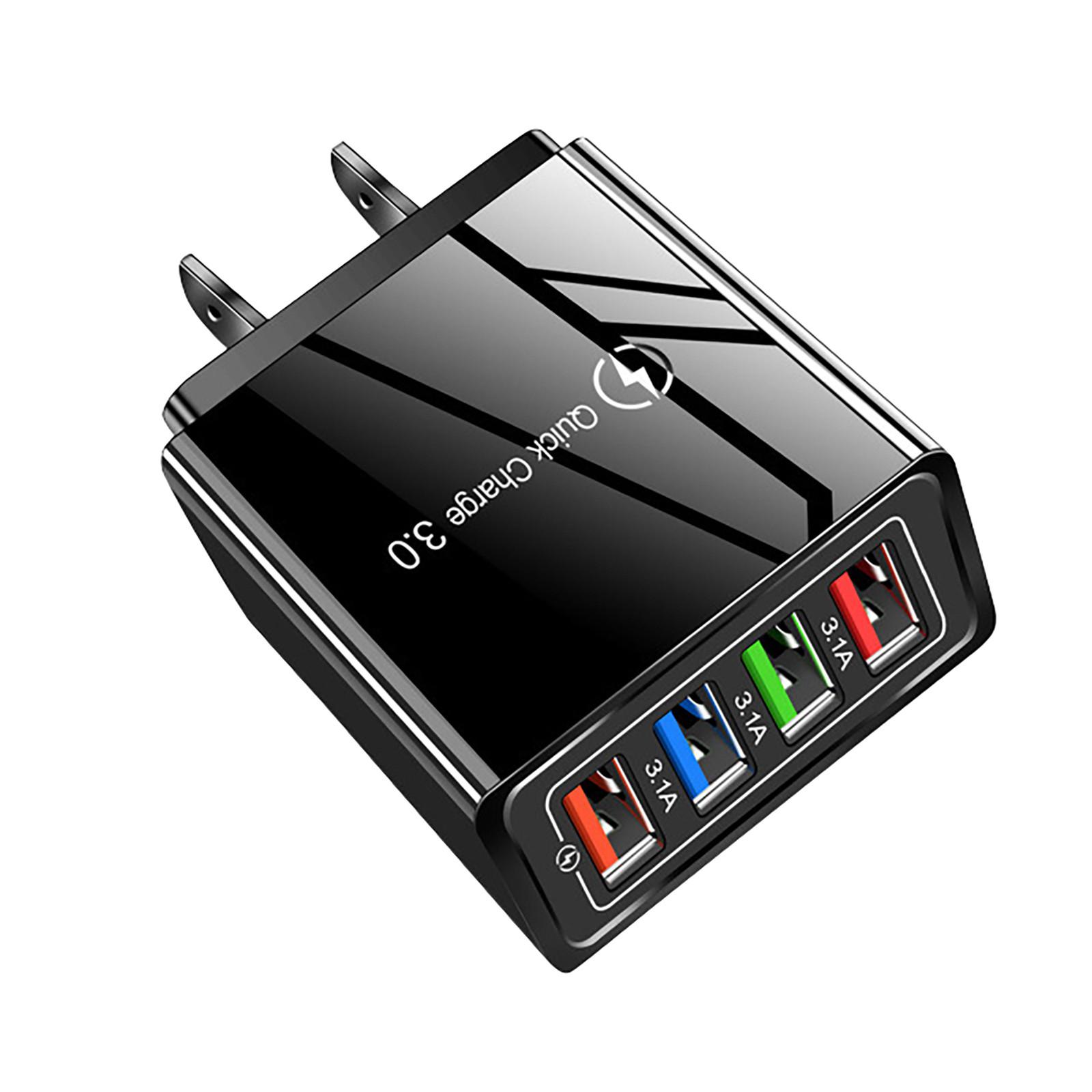 

4 USB-адаптера питания, многопортовая USB-зарядная головка 5 В, 3 А, зарядное устройство для мобильного телефона One Size чёрный