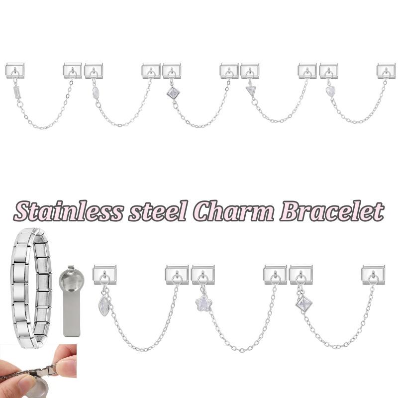 Fashion Leaves Flowers Heart Crystal Chain Tassel Charm Link Fit 9mm Stainless Steel Bracelet DIY Making Valentine's Day Gifts