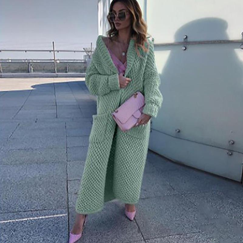Winter Collar Knitted Cardigan Collage Solid Color Long Size Plus Size Women's Knitted Sweater