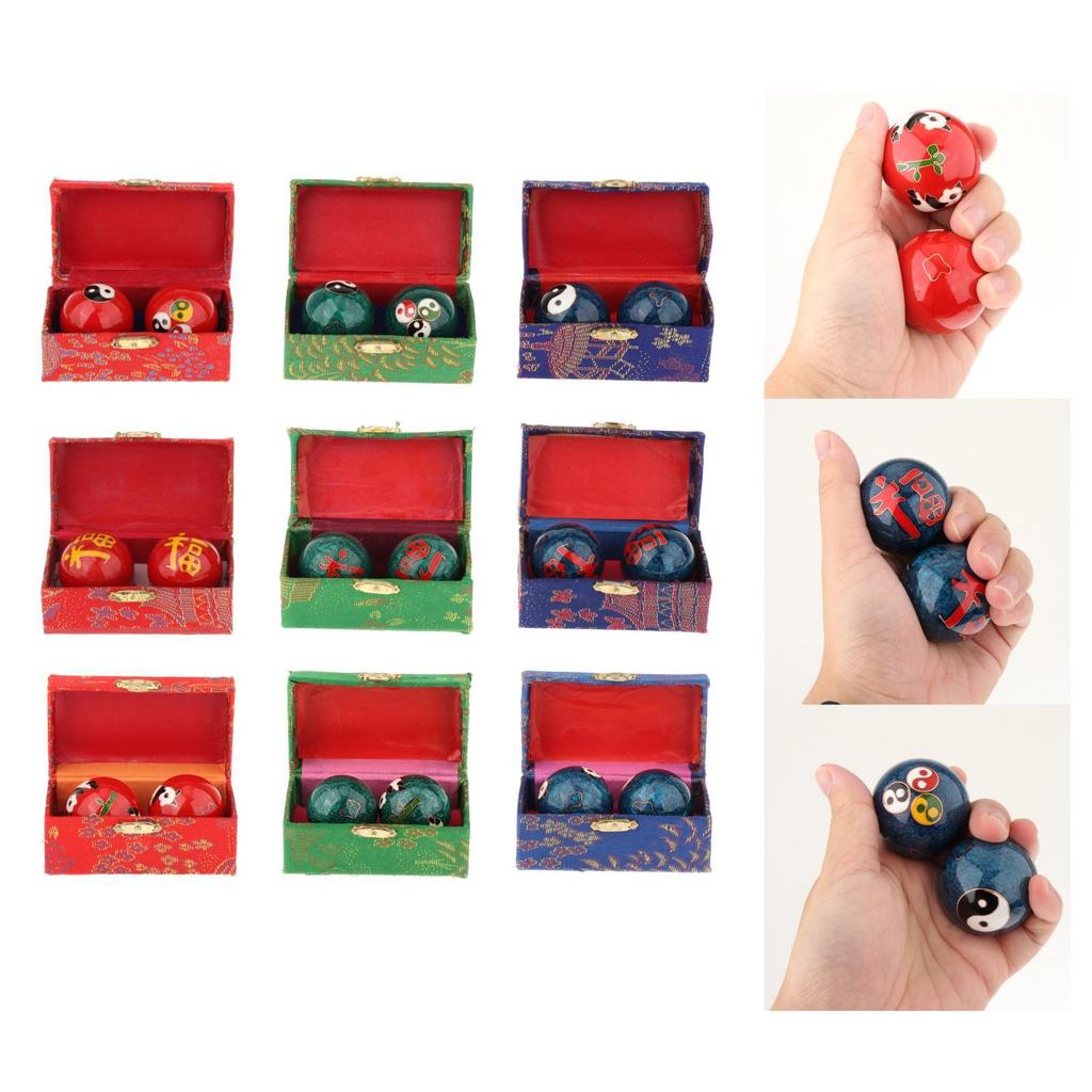 Pack of 2 hand massage balls with storage box Baoding balls for seniors and