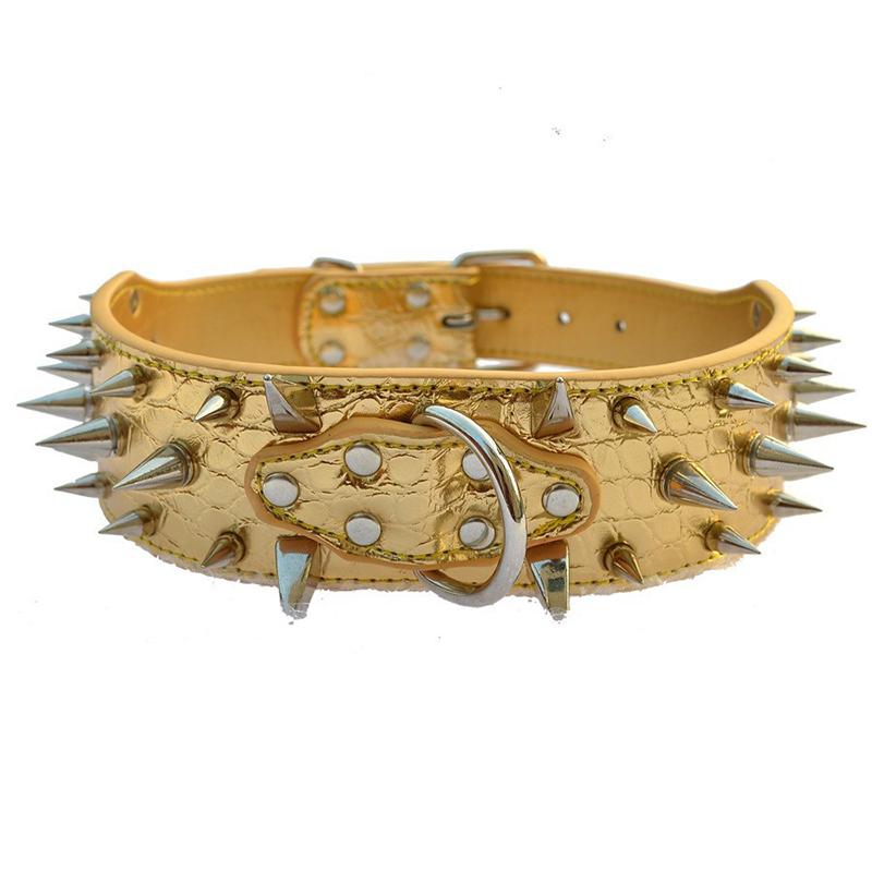 

Регулируемый широкий ошейник для собак с заклепками из искусственной кожи, ошейники для средних и больших собак, прочная защита шеи, регулируемое ожерелье для домашних животных 52-60cm