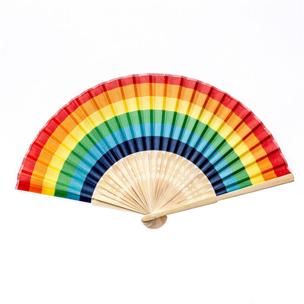 Rainbow Folding Fan Hand Held Fan Bamboo Frame Waterproof Vibrant Colors Hand Fans Home Decorations