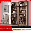 European Solid Wood Carved Arch Bookshelf with Ladder - Antique Full Wall Display Cabinet for Living Room.