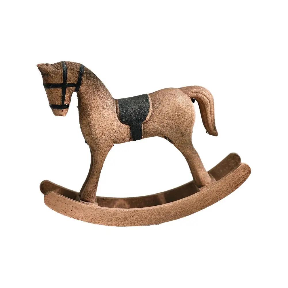 Nordic Retro Wooden Rocking Horse Ornament Desk Decor Horse Adornment Kids Decor Christmas Rocking Art Gift Balance Miniatu G7H1