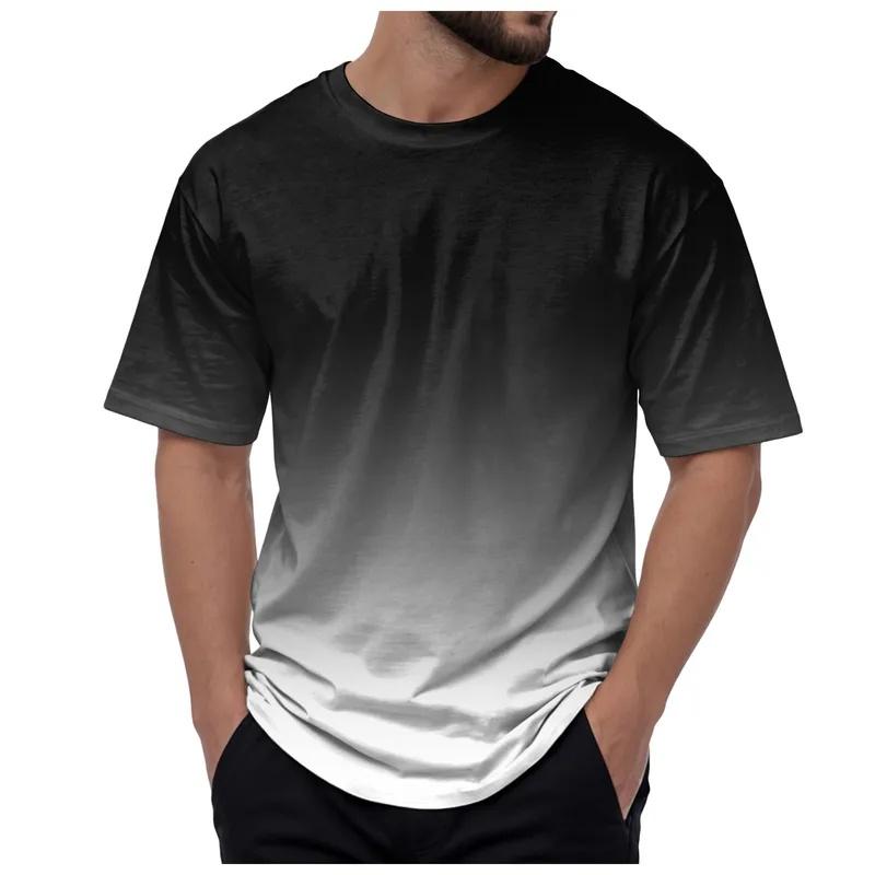 Summer Round Neck 3D Gradient Colorful Print Top Fashionable Casual Short Sleeved Men's T-shirts