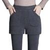 Damen Herbst Winter Fleecegefütterte Verdickte Warme Hose Fake Zweiteilige Basisschicht Lange Hose mit Taschen Bootshose Übergröße Slim Fit